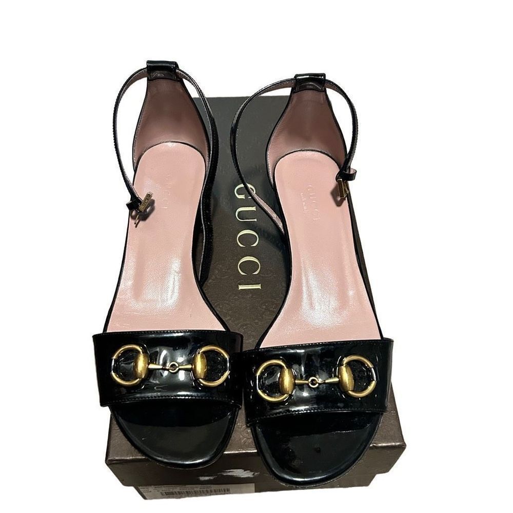 Gucci Leather Horsebit Low Heel Sandals
